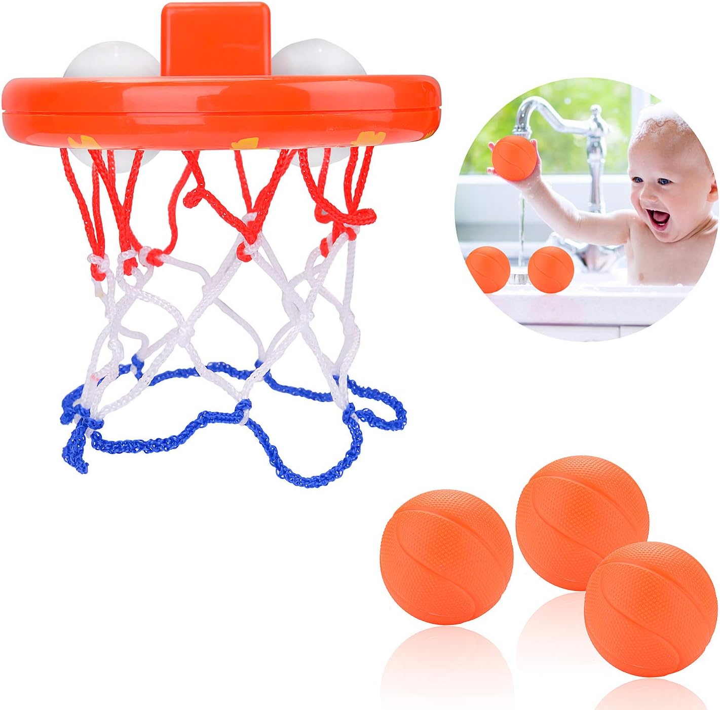 JBSON Bath Toys,Fun Bath Basketball Hoop for Kids Toddler with 3 Balls,Bathtub Shooting Game for Little Boys Girls