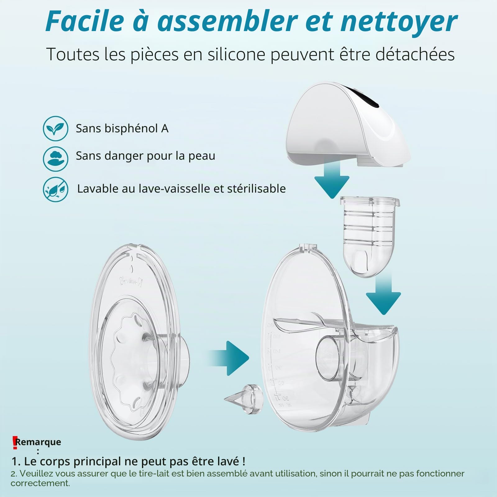 Tire-Lait Électrique Mains Libres, Lot de 2, Forte Aspiration, 4 Modes & 12 Niveaux, Silencieux et Portable, Bride 27 mm avec Inserts 24/21 mm, Facile à Nettoyer, Blanc