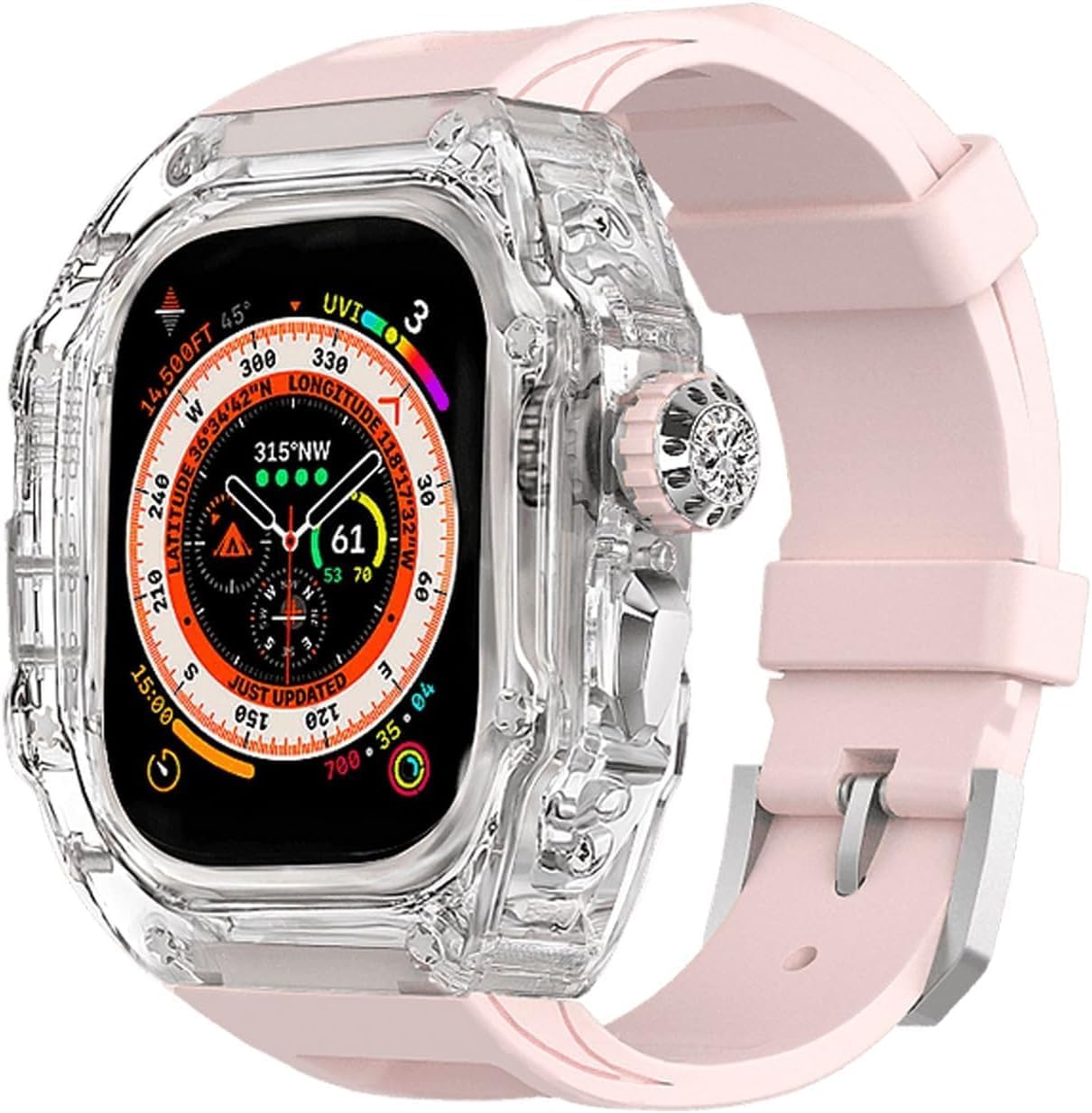 Clear Transparent Watch Case Band Mod Kit，For Apple Watch Ultra 49mm 45mm 44mm，Hard PC Watch Case Fluorine Rubber Band Kit，For Iwatch 8/76/5/4/SE Replacement Accessories