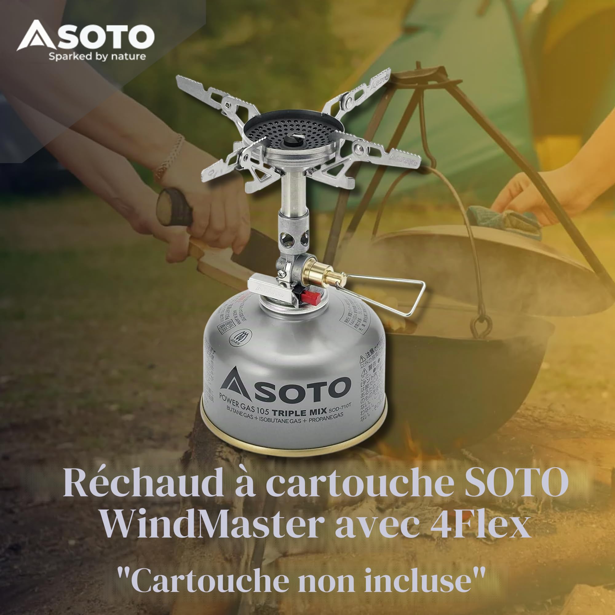SOTO WindMaster Réchaud à Gaz Camping – Réchaud Outdoor Ultraléger (87 g) avec Allumage Piezo Stealth Igniter, Tête de Brûleur Concave Anti-Vent, Micro Regulator pour Cartouche à Vis