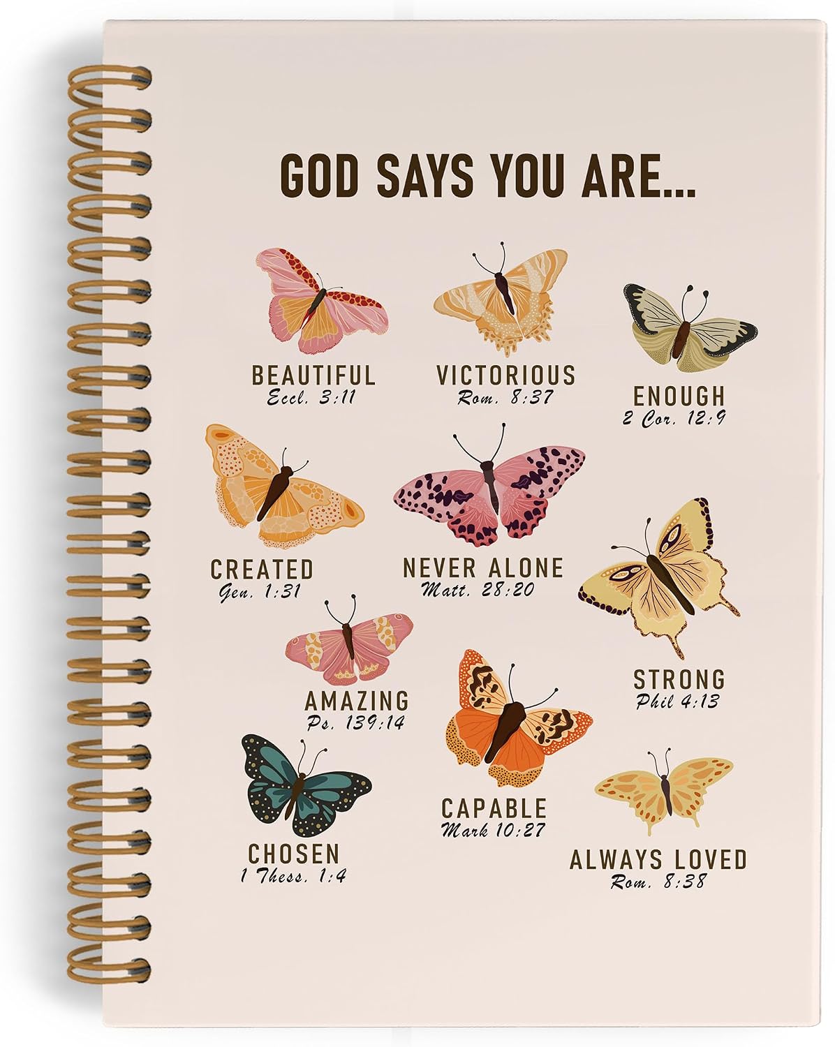 QLMX God Says You Are Beautiful Spiral Notebook, Butterfly Notebook Christian Journal, Lined Journal College Ruled Notebook, Bible Verse Inspirational Office Products Notebook for Christian Gifts 8.3x11.7