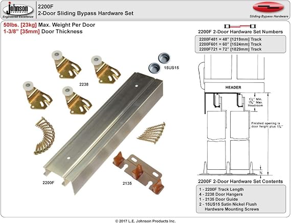 Johnson Hardware 2200F Twin Wheel Sliding Bypass Door Hardware 48