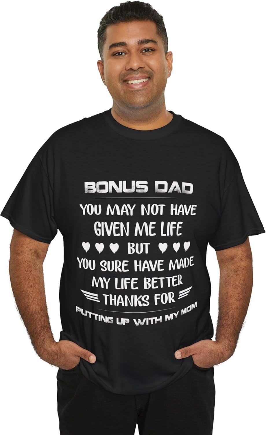 Funny Bonus Dad Shirt Stepdad Appreciation Gift Father’s Day Tee from Daughter Son
