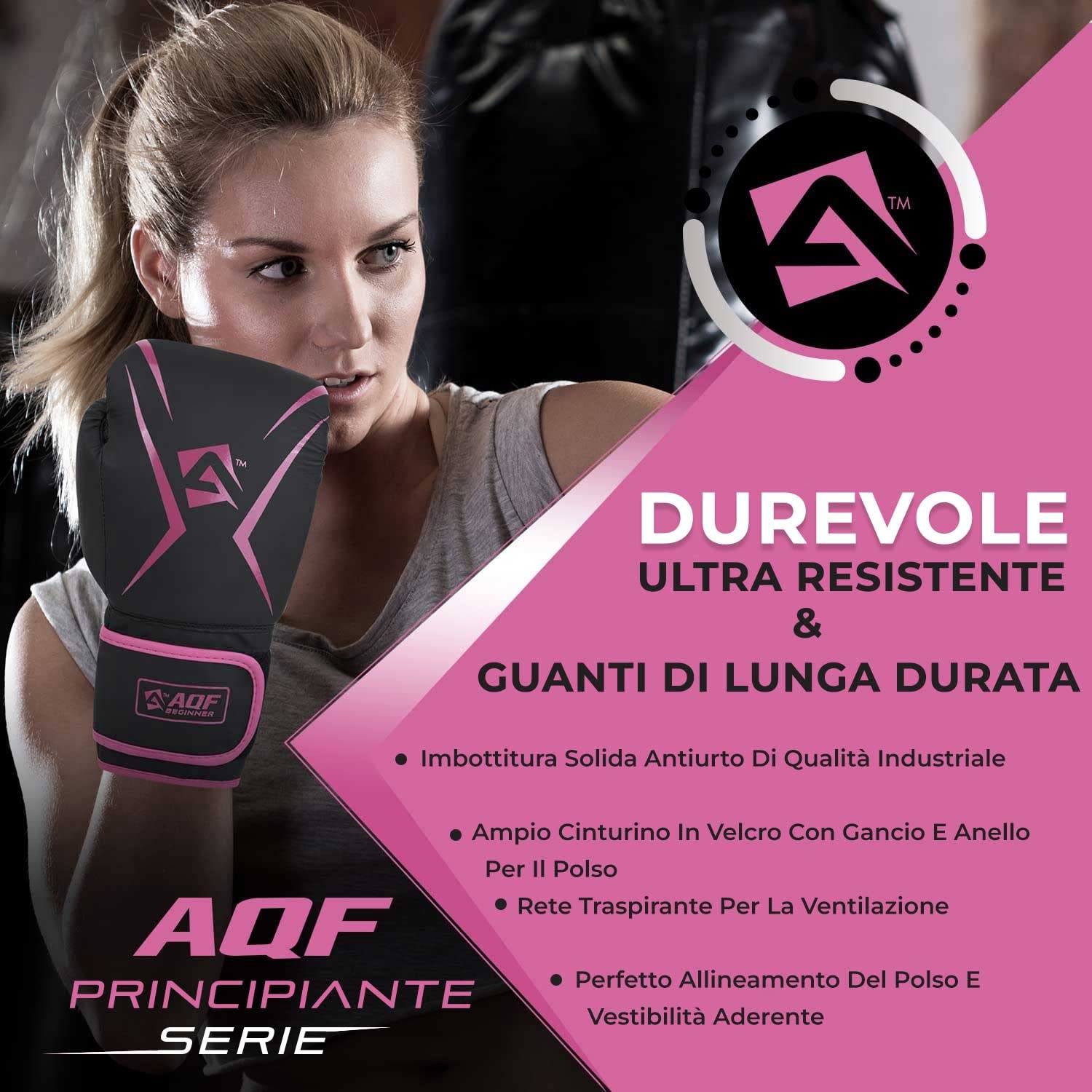 AQF Guantoni da Boxe, Guanti per MMA, Muay Thai e Martial Arts - Pelle, Strato Extra Imbottitura Uomo Donna 4-16 Oz