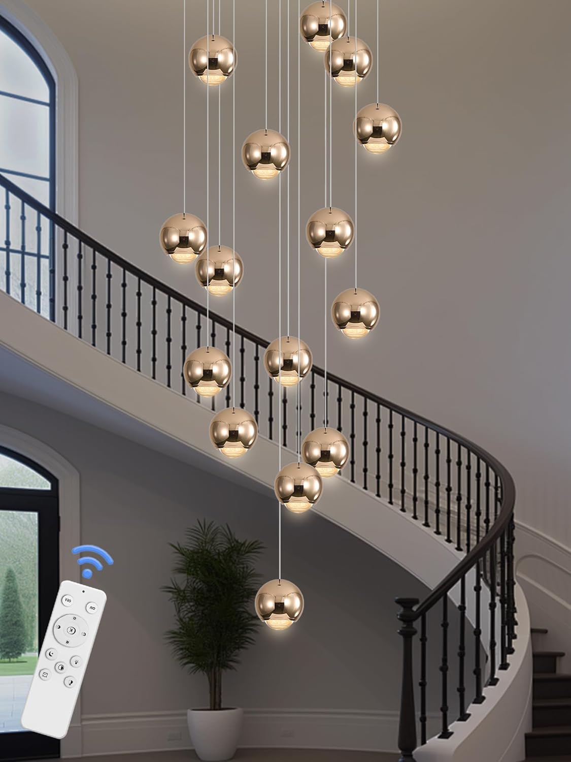 Chandeliers for Dining Room Flush Mount Dimmable Round Ceiling Light for Living Room 15 Lights Crystal Raindrop Chandelier D24''xH118'' Gold 15-Lights