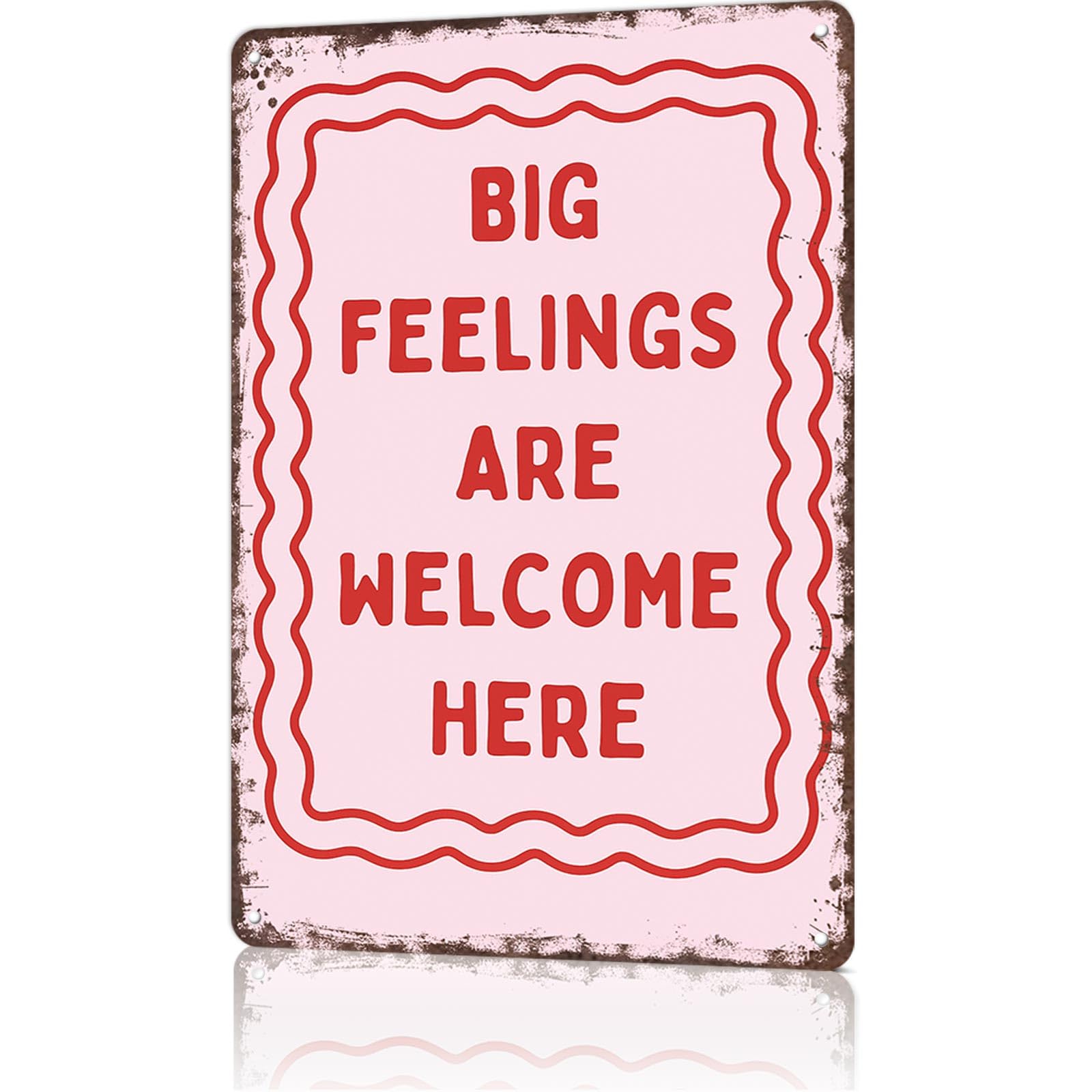 KWQDOZF Funny Metal Signs Poster 8x12inch Big Feelings Are Welcome Here Aluminum Sign Wall Art For Home Room Bedroom Office Decor