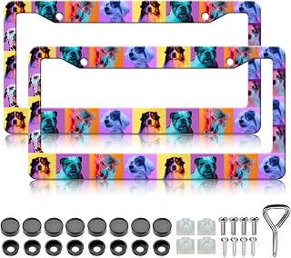 Dog License Plate Frame - 2PCS Personalized Dog Cute Pets Aluminum Metal License Plate Holder, Rust-Proof Waterproof Car Decorative Tag Frames for Standard Us 12x6 Inch