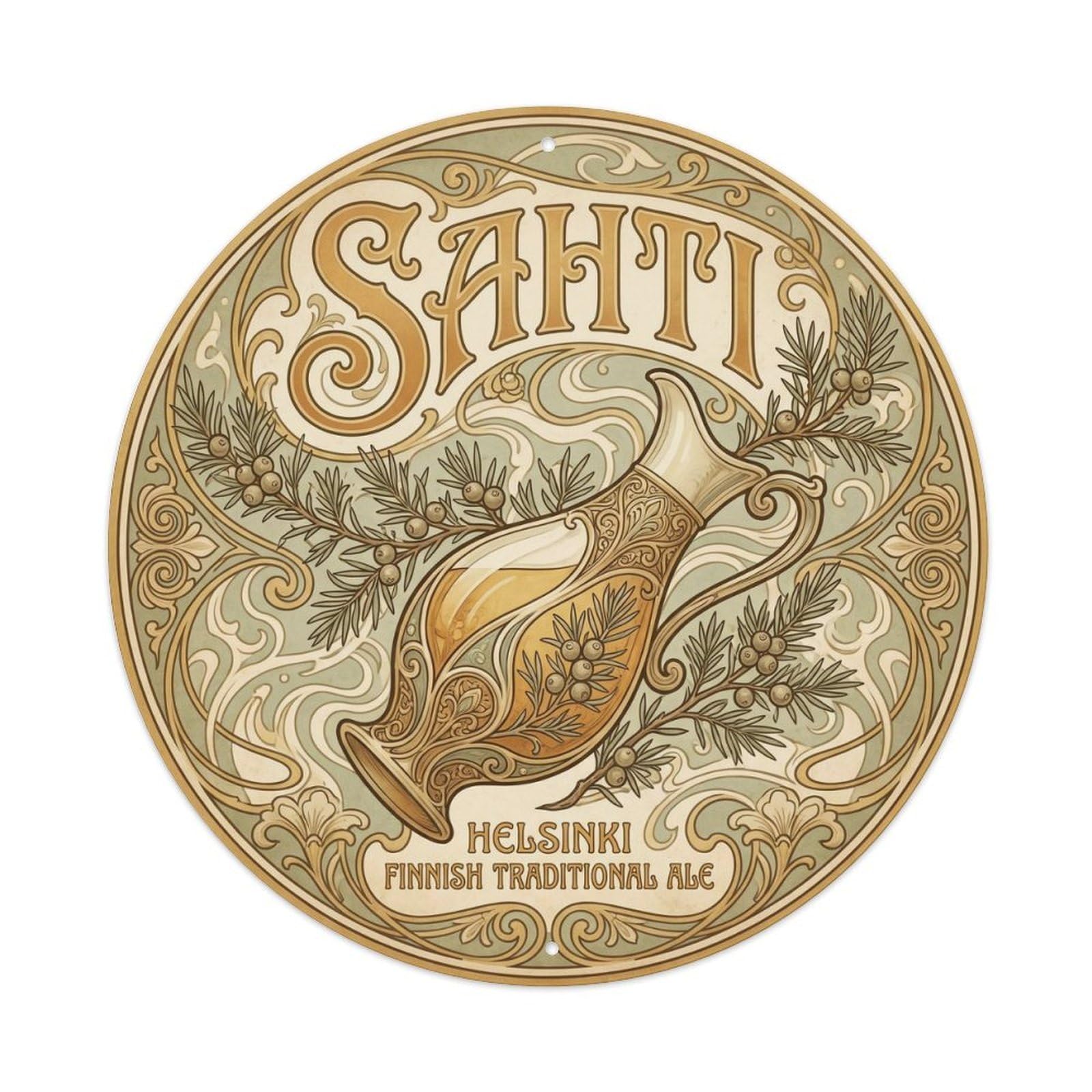 Sahti Farmhouse Ale Juniper Beer Finnish House Vintage Metal Tin Sign