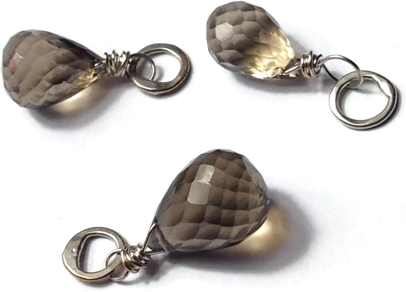 Faceted Briolette Teardrop Smoky Quartz Gemstone Bead and Sterling Silver Add A Dangle Charm Round Jump Ring