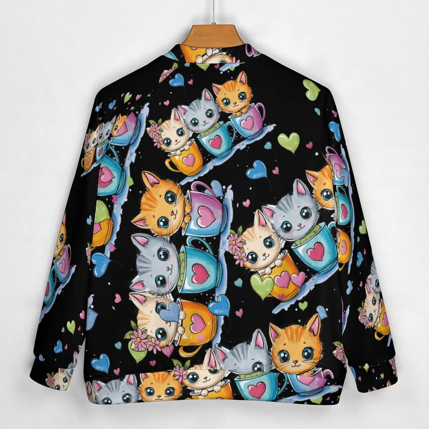 Teacup Cat Men's Baseball Jackets Lightweight Sweatshirts Sport Sweater Long Sleeve Coat with Pocket