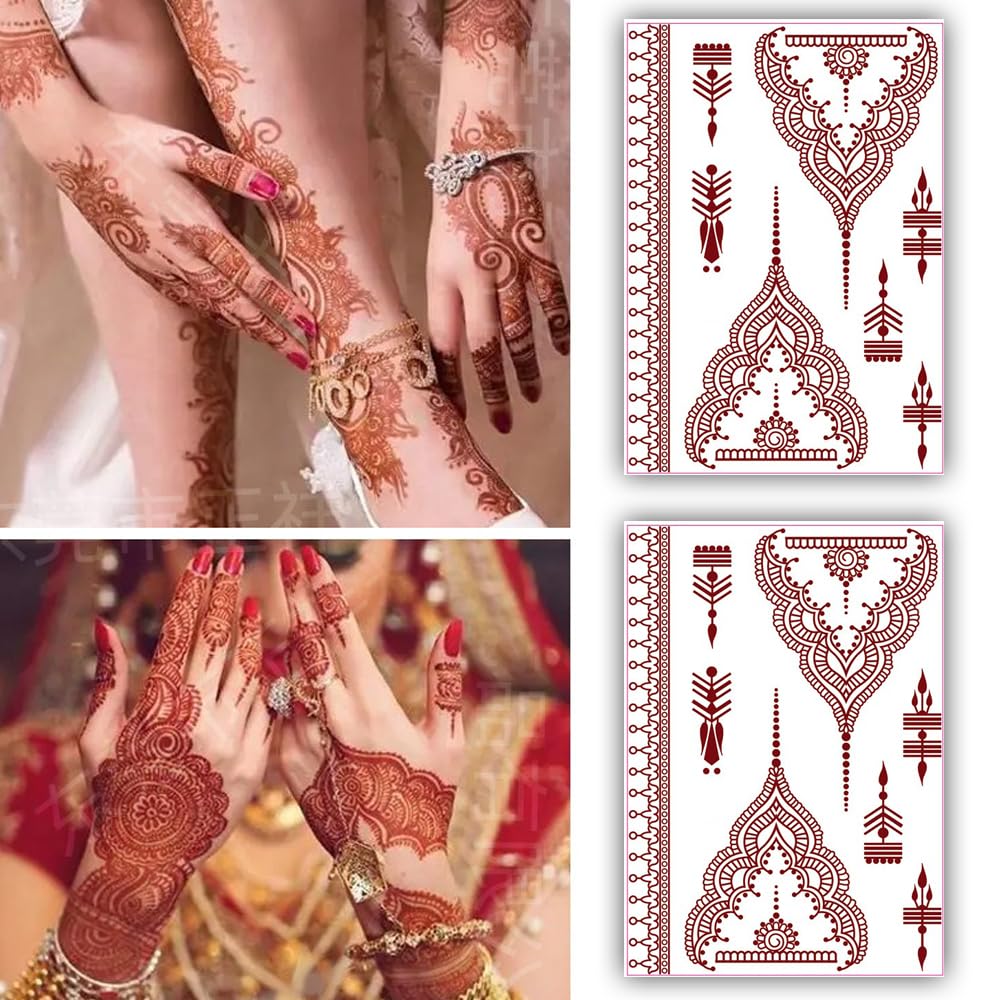 S.A.V.I 2 Sheets of Mehendi Tattoo Stickers, Natural Heena Color, Waterproof, 21x15cm - For Hands & Body-picture-32