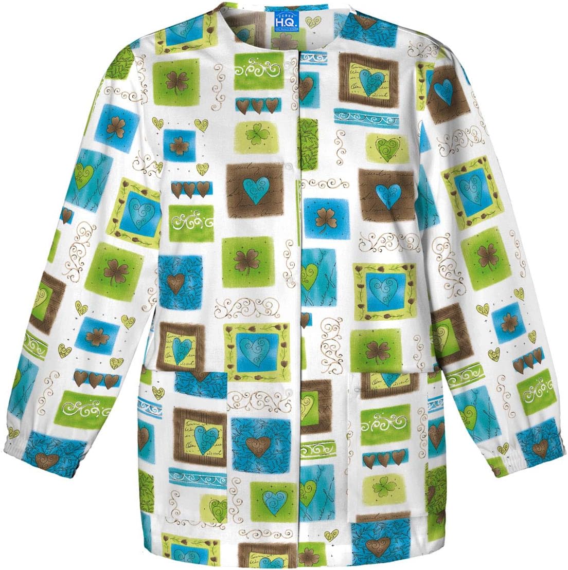 Women's Snap Front Warm-Up Jacket With 3 Pockets Durable, Fade Resistant, and Easy Care 4350, XL, Victorian Hearts