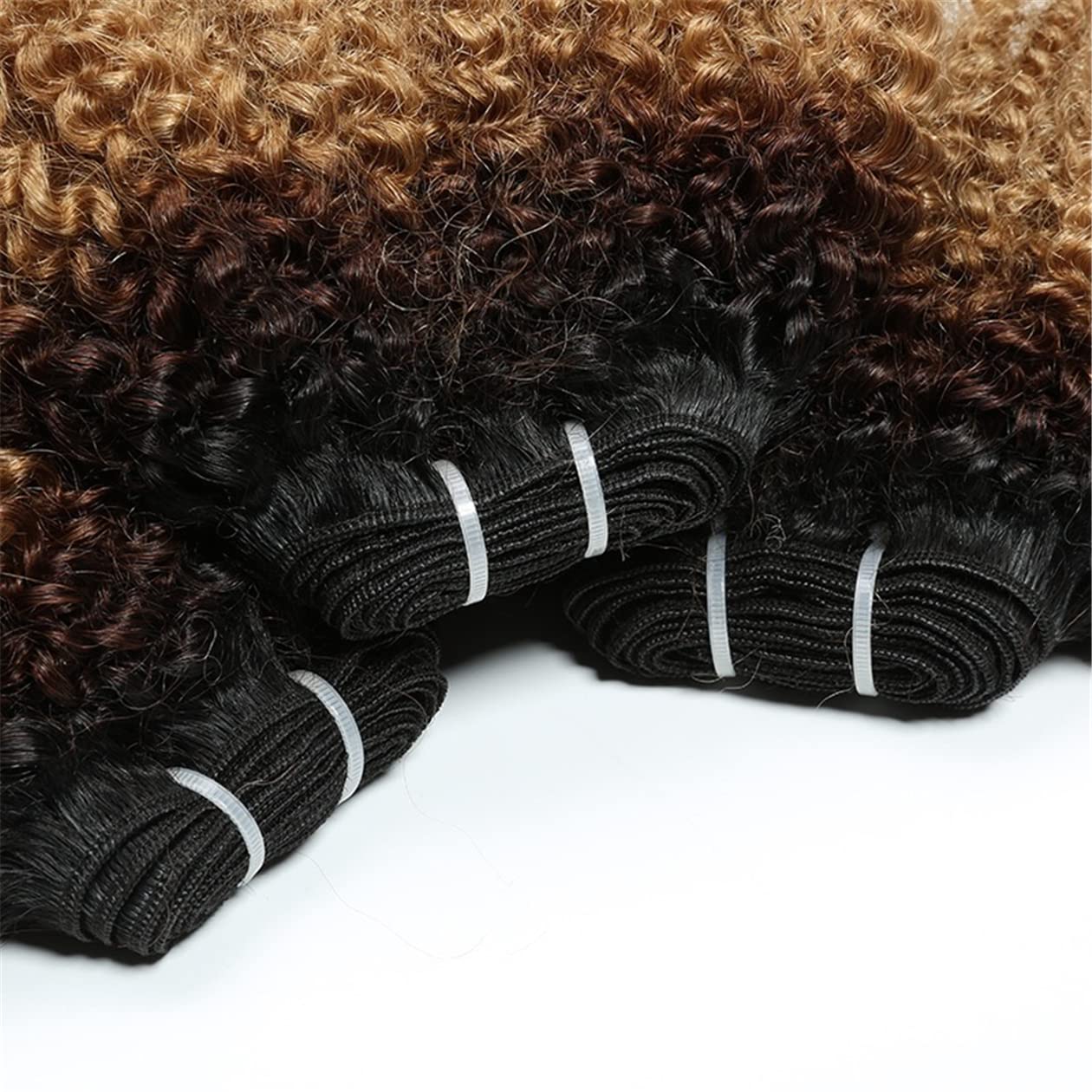 Curly Bundle Ombre Remy Hair Extensions Weft 100% Real Human Hair 3 Tone T1B/4/27 Afro Kinky Curly Weave 3.5 Ounces (10 inch)