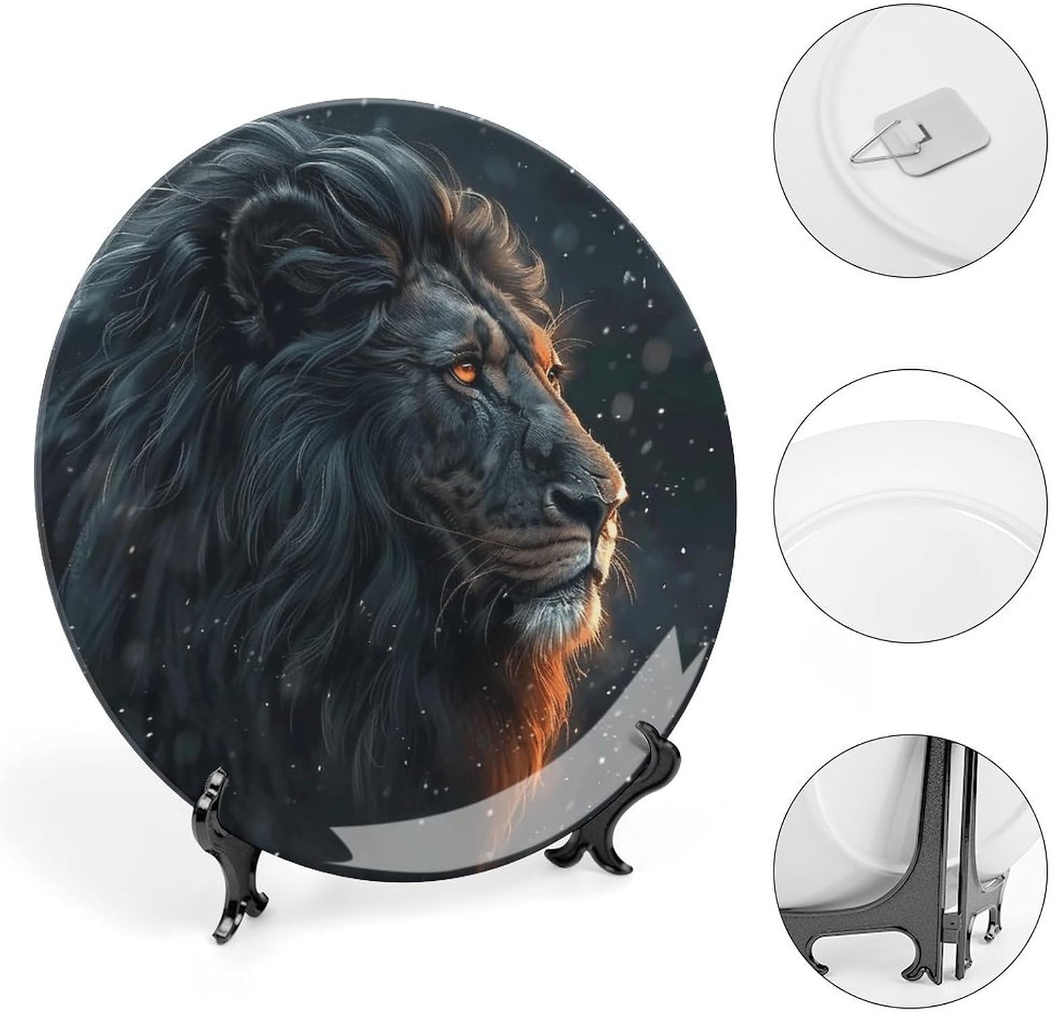 Bone China Decorative Plates Beautiful Lion Pictures Ceramic Decorative Plate Wall Decor with Display Stand Ceramic Ornaments for Wall Hanging Decoration