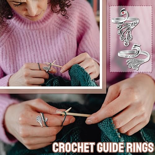 Miniatura 2 de RechicGu 12 lazos ajustables para anillos de tejer y accesorios de ganchillo, guía de hilo, soporte de dedal, herramienta de dedal, pulpo,