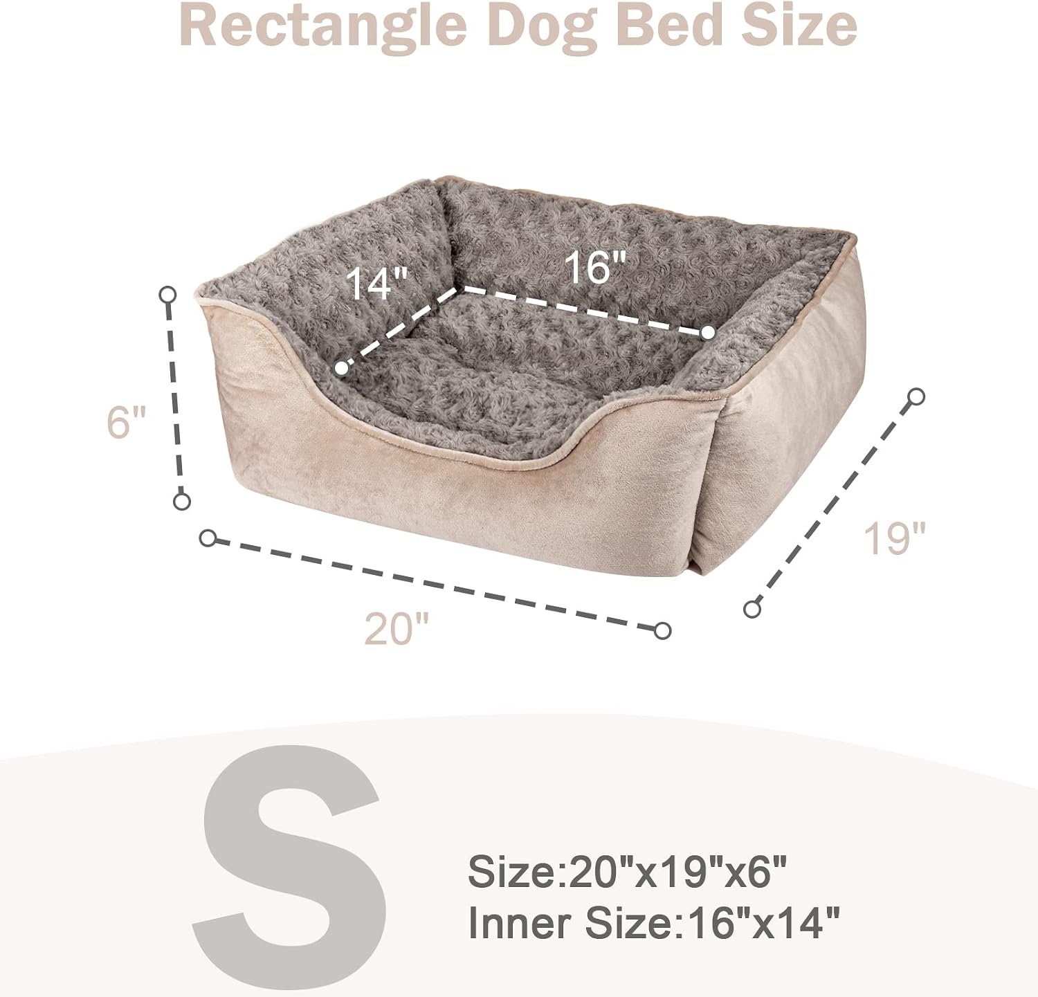 JOEJOY Rectangle Dog Bed for Large Medium Small Dogs Machine Washable Sleeping Dog Sofa Bed Non-Slip Bottom Breathable Soft Puppy Bed Durable Orthopedic Calming Pet Cuddler, Multiple Size, Beige