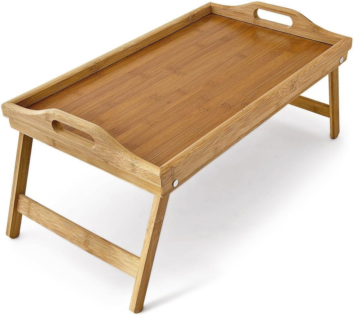 Lightweight Wooden Bamboo Serving Tray with Folding Legs
