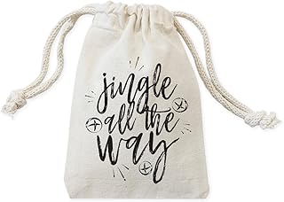 The Cotton & Canvas Co. Jingle All the Way Christmas Party Favor Bags, Cookie, Candy and Holiday Treat Bag and Drawstring Pouch, 6-Pack