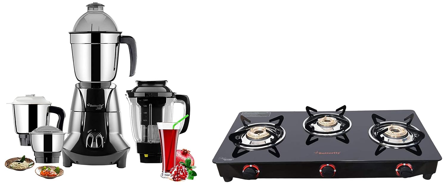 Butterfly Smart Glass & Stainless Steel 3 Burner Gas Stove, Butterfly