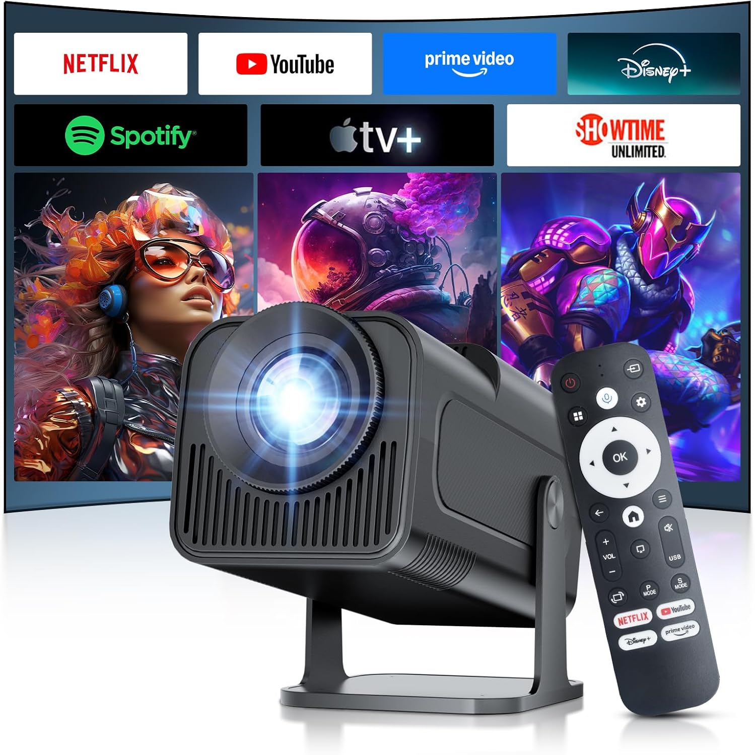 Salange Smart Projector Compatible with Netflix, 4K/1080P Native, Mini Portable Outdoor Movie Projectors, WiFi & Bluetooth, Built in Apps, Auto Keystone, Short Throw (2026 Upgrade)