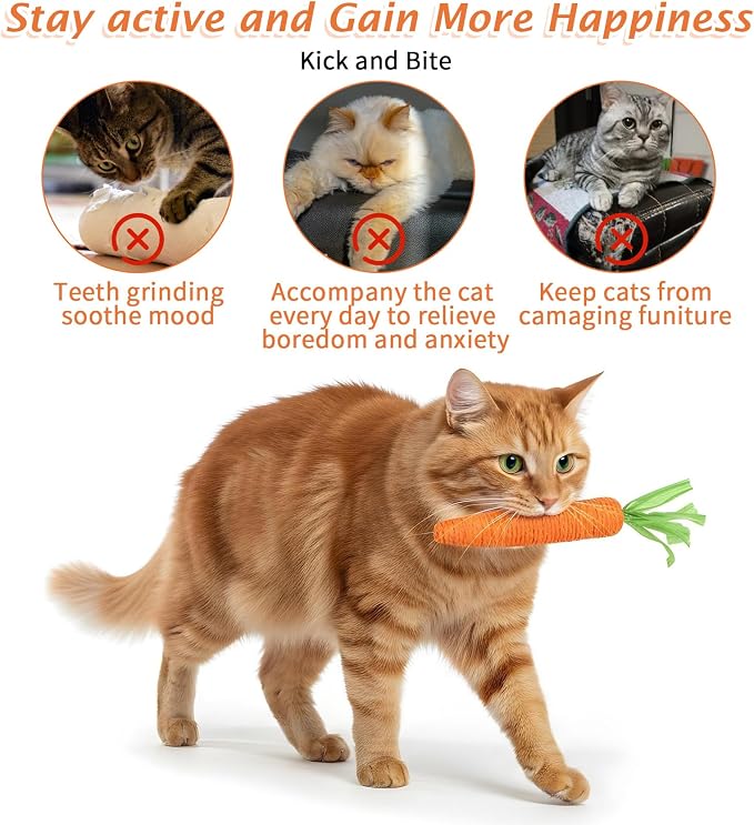 Kit de 2 Juguetes para Dentición de Gatitos en Forma de Zanahoria Naranja miniatura 5