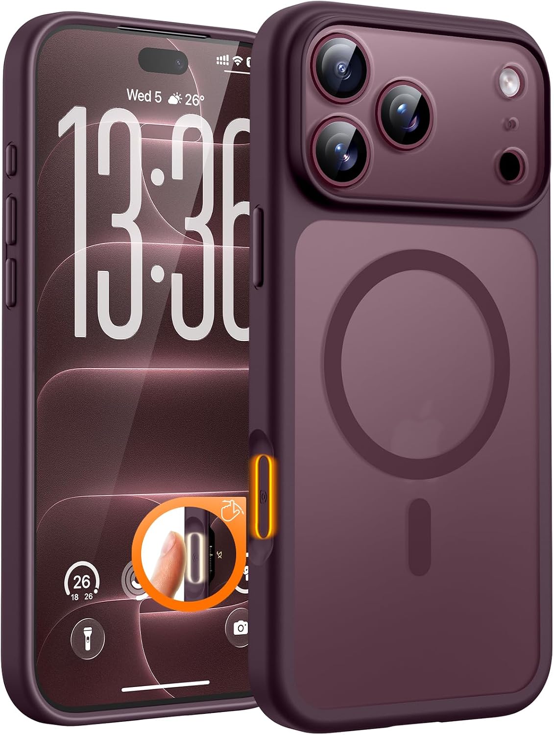 TOCOL Translucent Matte Magnetic Case for iPhone 18 Pro Max with 20N Strong MagSafe & Military-Grade Drop Protection - Bordeaux