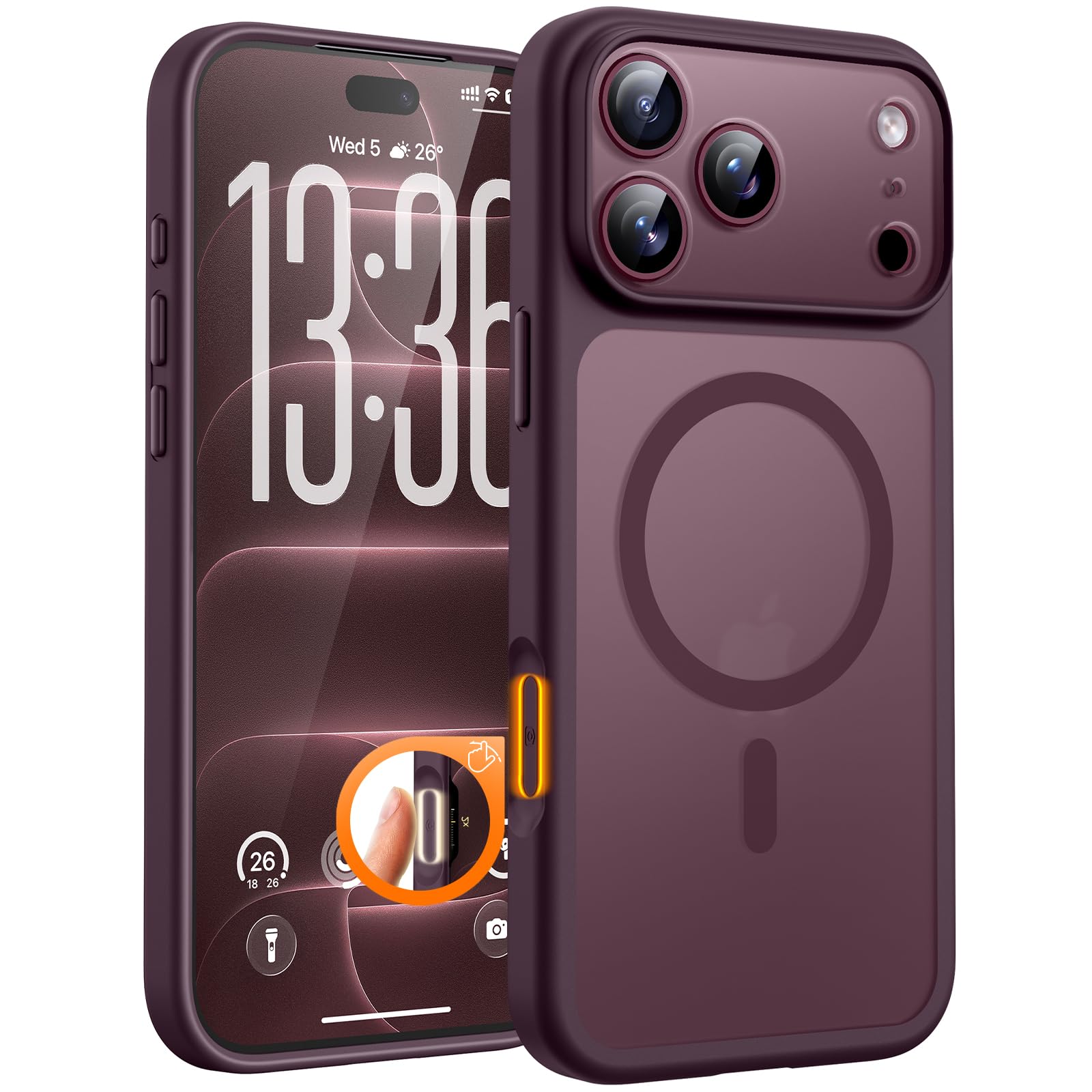 TOCOL Cover per iPhone 18 Pro Max, Compatibile con MagSafe, Borgogna | Anello Magnetico Incorporato, Protezione Fotocamera Integrata & Tasto Fotocamera, Custodia Traslucida Opaca Antiurto Militare