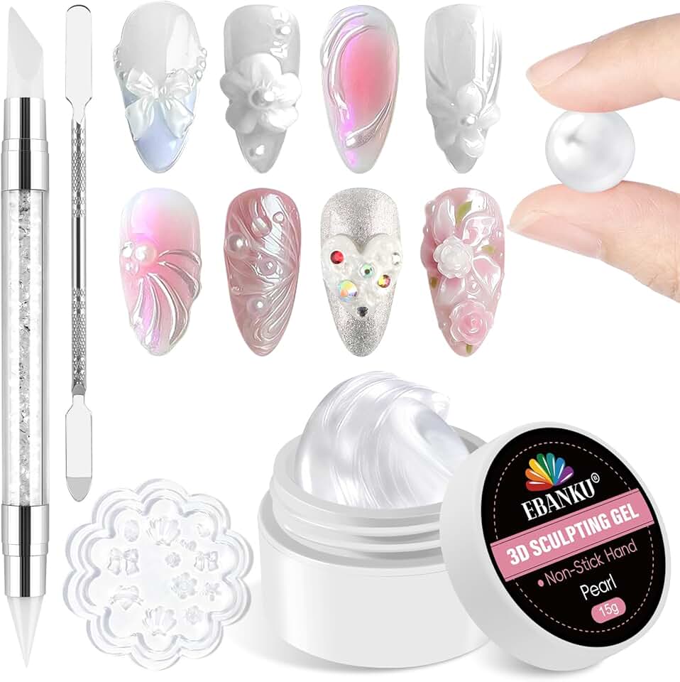 EBANKU Gel Para Escultura 3D De Unhas Artísticas, 15G, Branco Pérola, Sólido, Construtor, Não Pegajoso, Duro, Para Esculpir, Moldar E Alongar Unhas Com Molde De Silicone, Caneta, Removível