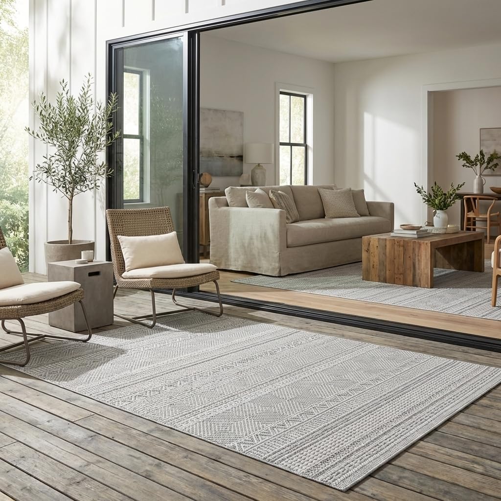 Tapis lavable et durable 120x170cm géométrique pour terrasse et balcon