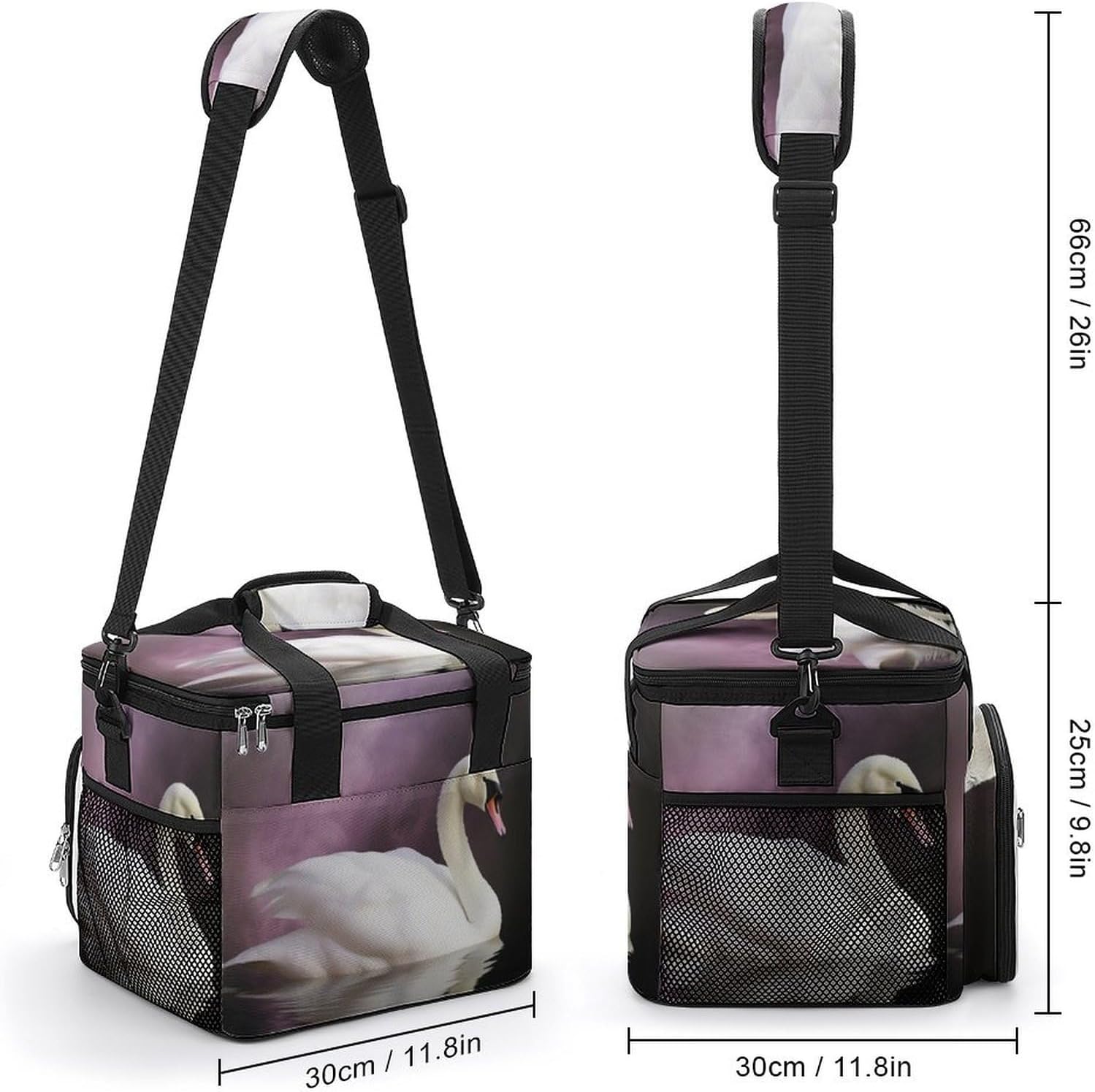 Large-Capacity Oxford Cloth White Swan Printed Camping Ice Bag, Outdoor Portable Insulation and Cold Storage Bag, Enjoy A Cool Camping Time