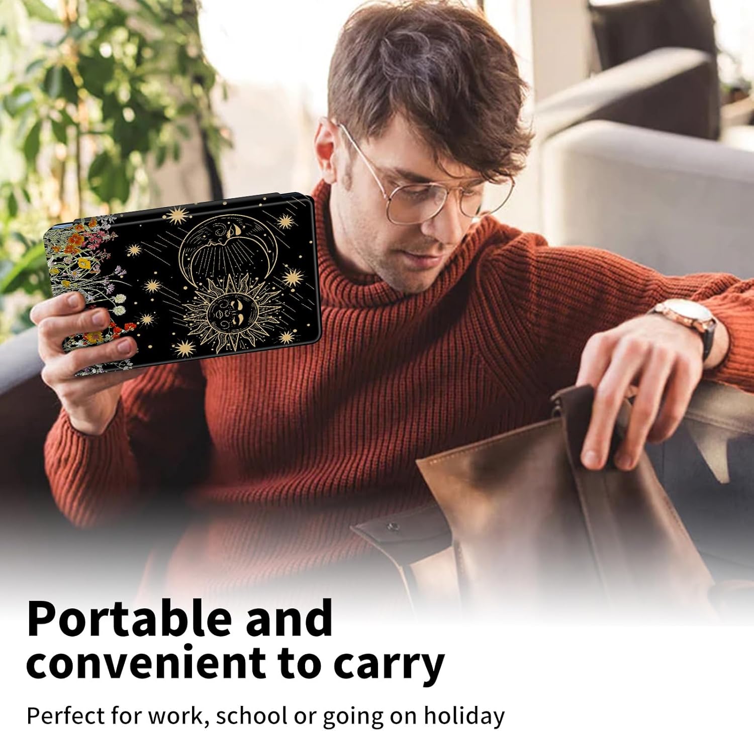 Case for Amazon Fire HD 10 Tablet (9th/7th/5th Generation,2019/2017/2015 Release) 360 Degree Rotating Swivel Stand PU Leather Cover with Auto Wake Sleep, Moon Sun Garden