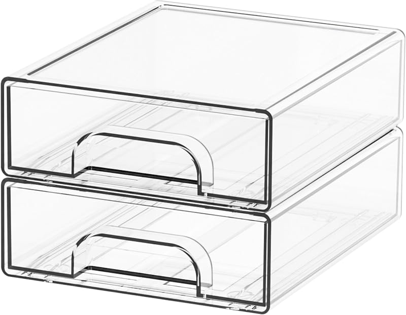 Yieach 2.2'' Tall Gavetas Organizadoras Empilháveis Transparentes em Acrílico, Pacote com 2