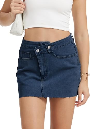 DEICAEVO Women's Low Waisted Denim Skirt, A-Line Cute Asymmetrical Jean Skirts D