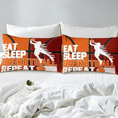 Miniatura 5 de Feelyou Eat Sleep - Juego de ropa de cama de baloncesto para niñas y niños, funda de edredón de baloncesto, funda de edredón para jugadores, funda