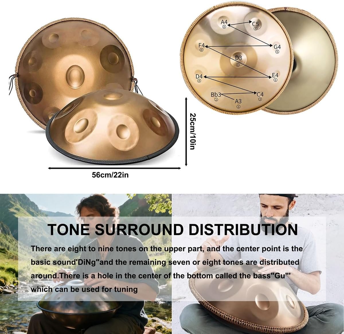 お見逃しなく！ハンドパン スチールドラム 9音 22インチ ハンド