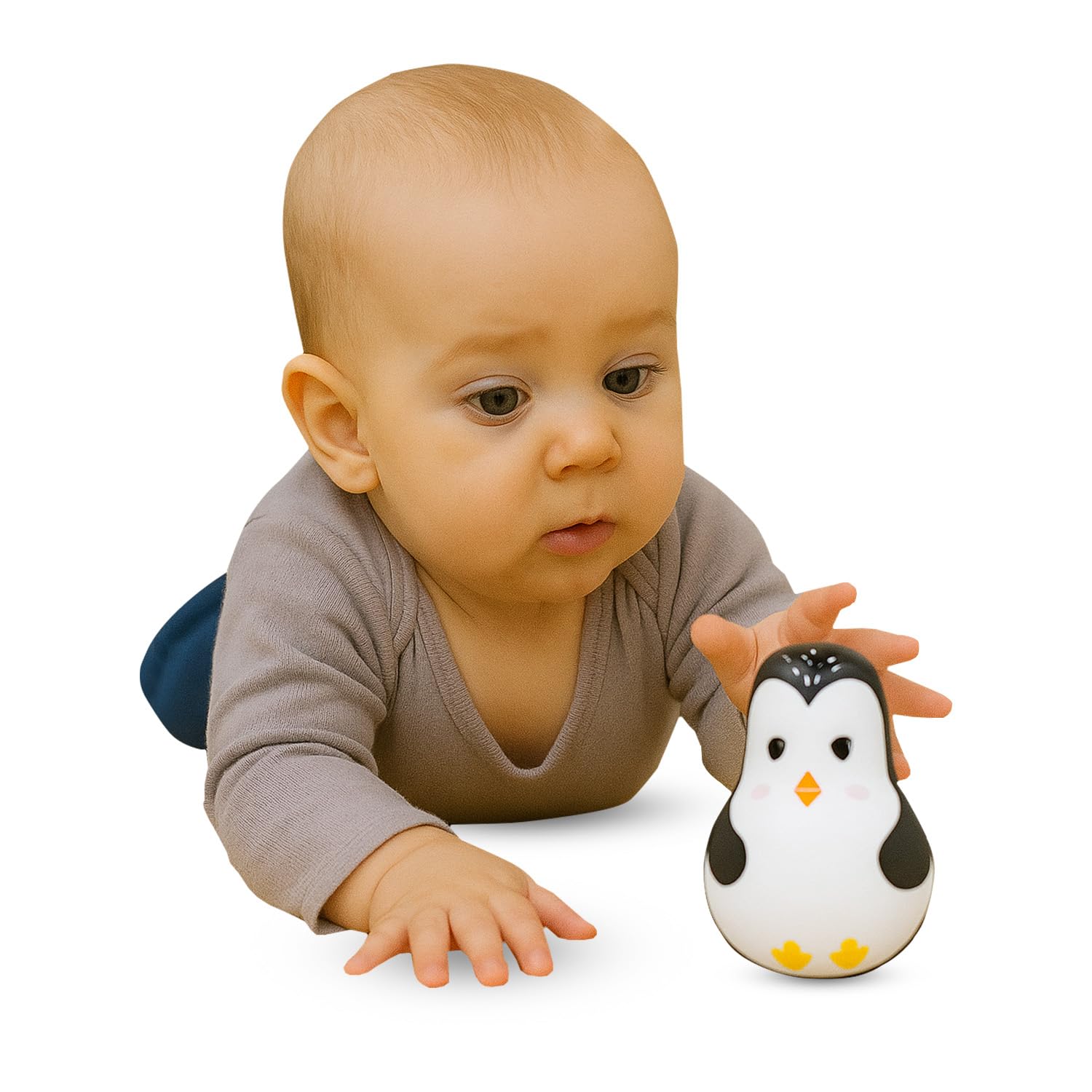 Shumee Wooden Roly Poly Penguin Doll | Push and Shake Wobbling Infant Toy Made with Natural Wood, Non-Toxic Paints | ASTM Certified, Battery-Free Design, for Motor Skill Development | Baby Toy