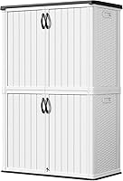 Devoko 50 Cu Ft Waterproof Outdoor Storage Cabinet - Heavy-Duty Vertical Shed for Patio Garden Tools Cushions Deck (White)