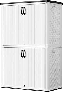 Devoko 50 Cu Ft Waterproof Outdoor Storage Cabinet - Heavy-Duty Vertical Shed for Patio Garden Tools Cushions Deck (White)