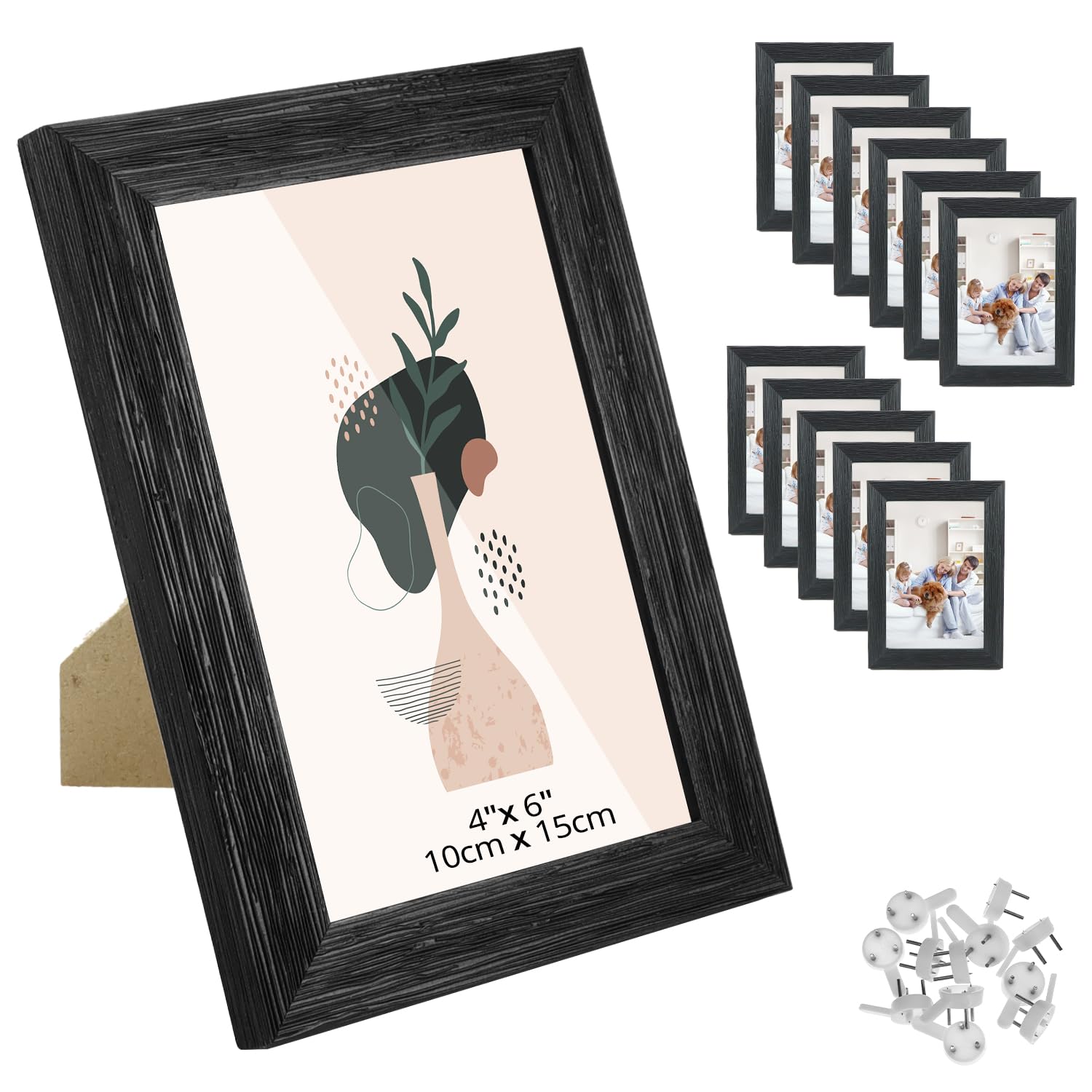 QWORK® 12 PCS Photo Frames, 6 x 4 Inches Black Photo Frames for Wallmount, Tabletop Display