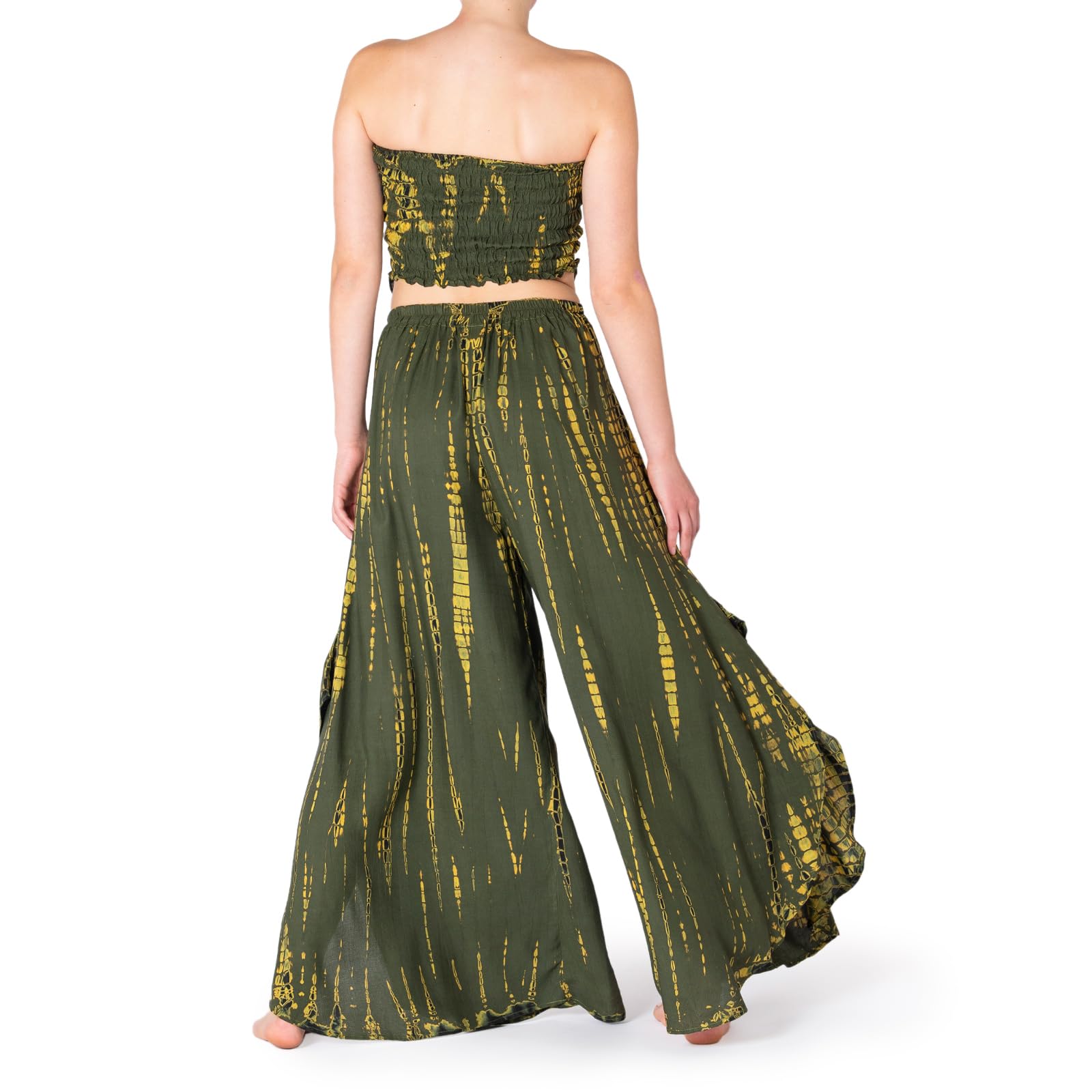 PANASIAM Tie-Dye Traje de Dos Piezas Cuba - Bustier Bandeau y Pantalones Palazzo, Top Corto Corset Sexy, Vestido Pantalón de Pierna Ancha - Mujer