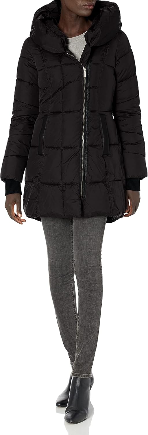 French Connection Women's Asymmetrical Hem Coat with Faux Leather