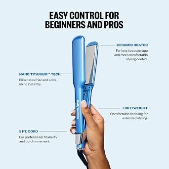BabylissPRO Nano Titanium Ultra-Sleek Hair Straightener, Flat Iron for All Hair Types