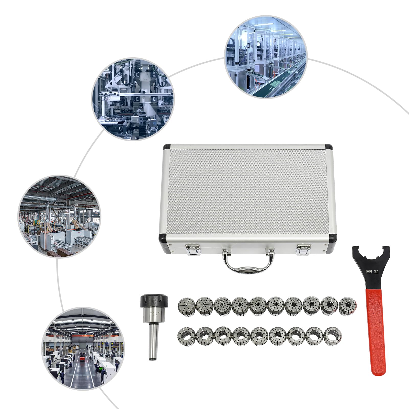 21Tlg Spannzangen Satz, MK2 MT2 ER32 M10 Dedizierte 2-20MM Präzision Dediziert Spanner Spannzangenfutter CNC Werkzeug mit Transportbox für Fräsmaschine Bohrmaschine Drehmaschine CNC Gewindebohren