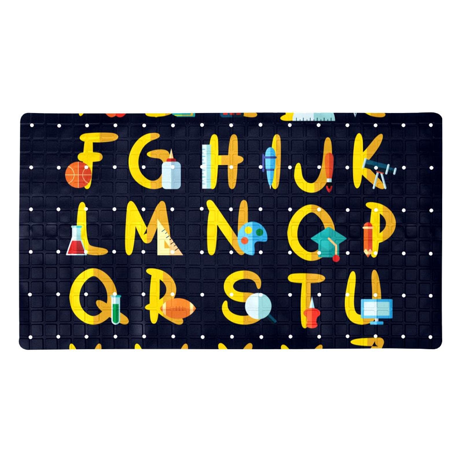 Rutschfeste Badematten für Badezimmer, Motiv: Schul-Alphabet, rechteckig, maschinenwaschbar, 39 x 70 cm