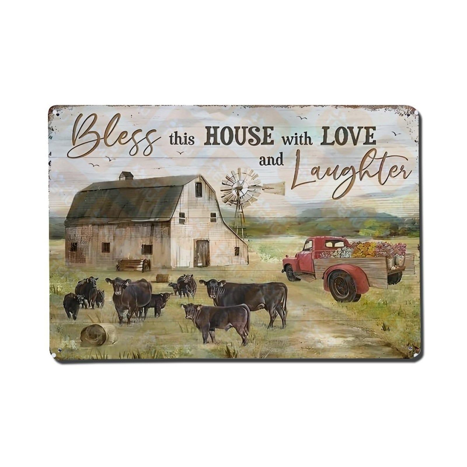 Barn Cows Truck Windmill Sky Metal Tin Sign Plaque