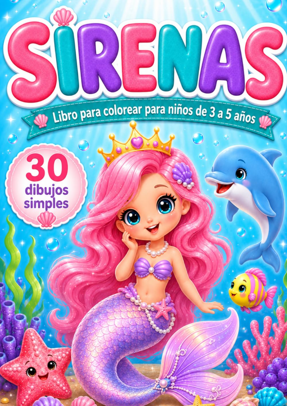 Sirenas: Libro para colorear para niños de 3 a 5 años con 30 imágenes sencillas