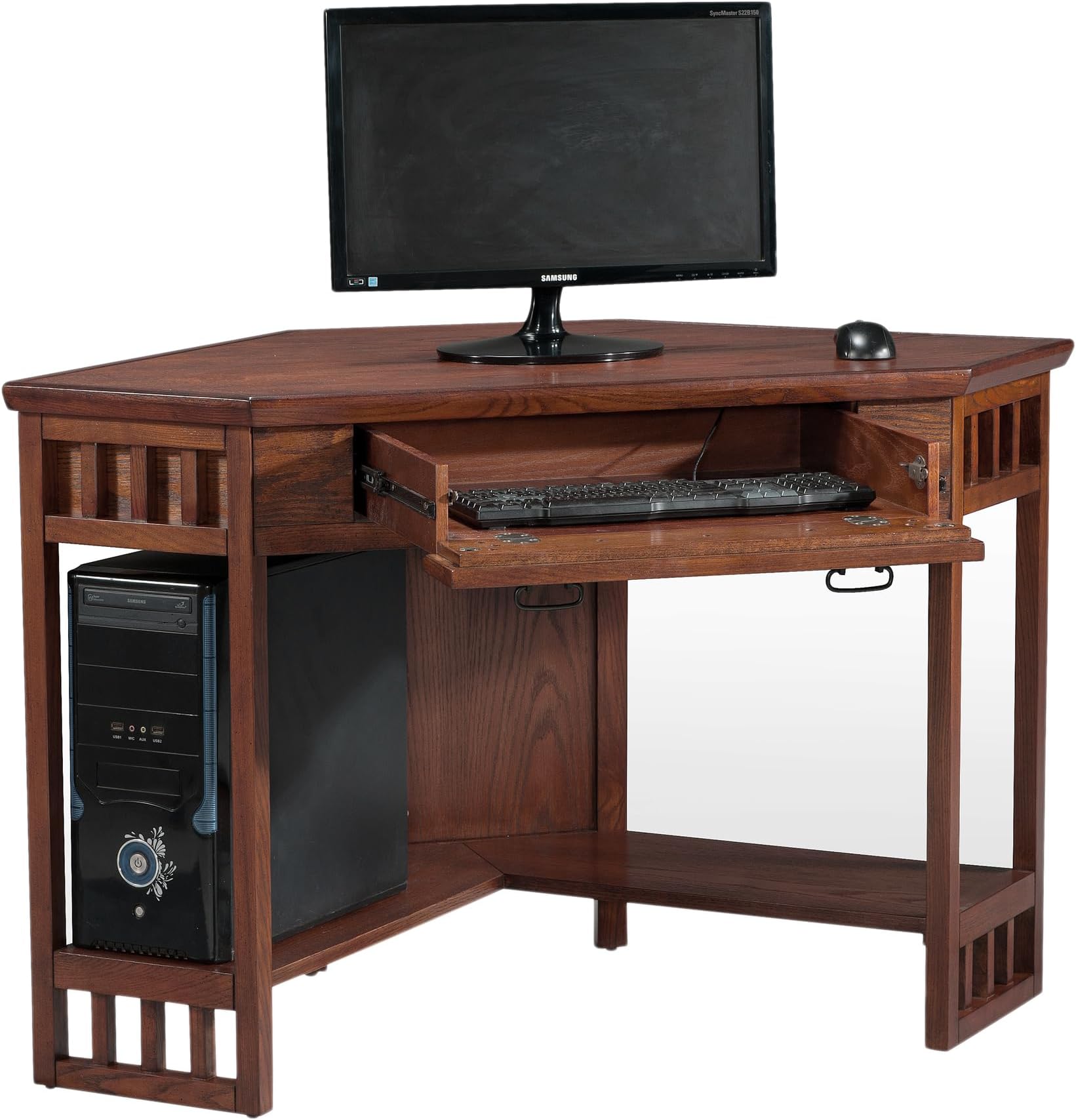 82430 Mission Corner Desk, Writing Computer Desk with Drop Front Keyboard Drawer, for Home Office, Solid Wood, Mission Oak