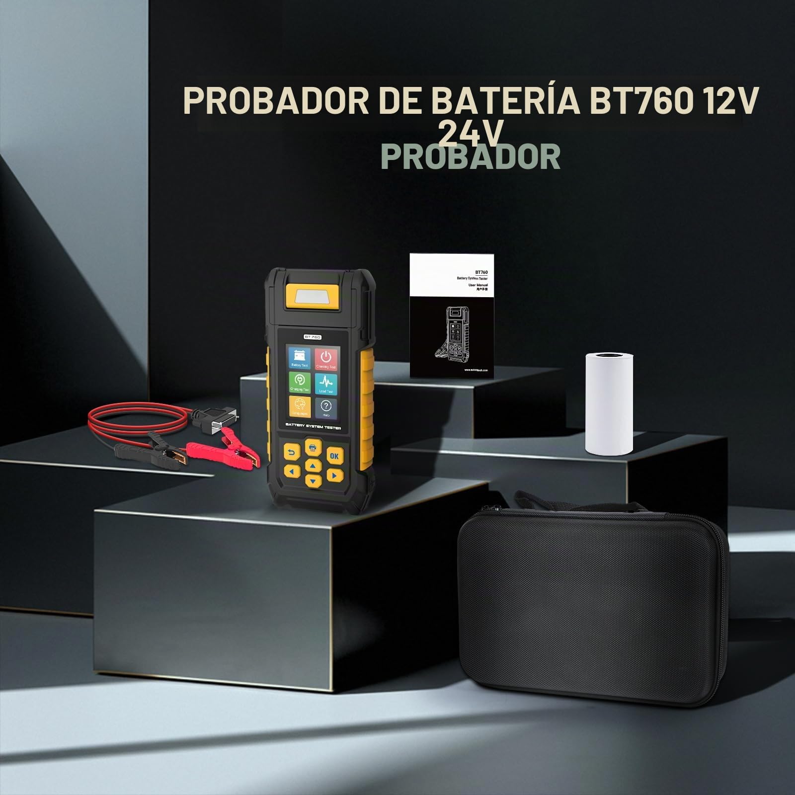 BT-760 12V / 24V Comprobador Baterias Coche, 30-1700 EN Analizador de Diagnóstico Probador Bateria con Impresora Térmica Incorporada