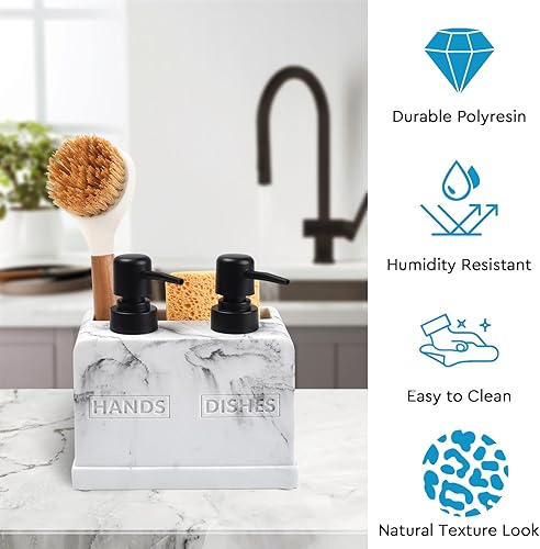 Miniatura 6 de Kitchen Soap Dispenser Set,with Liquid Hand and Dish Soap,Sponge Holder and Brush Holder 4-in-1 Dual Soap Dispenser Set for Kitchen Sink, Bathroom