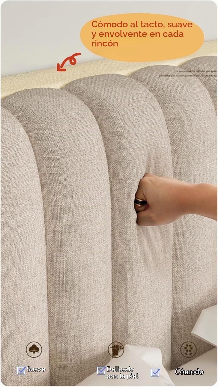 Funda de Cabecera | Protector Acolchado para Cabecero de Cama en Tejido Algodón-Lino, Elástico y Antipolvo | Cubierta Todo Incluido para Medidas 150 160 180 cm de Ancho(Beige,180 * 60cm)
